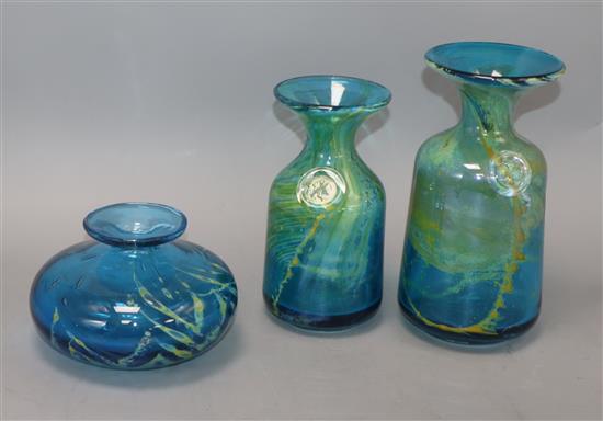 Three pieces of Mdina glassware tallest 20cm